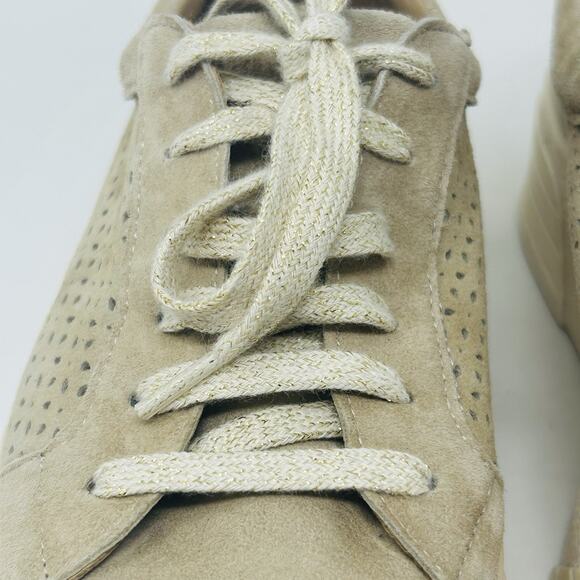 Overland Keri Platform Sneakers Size 39 8.5 Tan Perforated Suede Leather - Picture 9 of 15